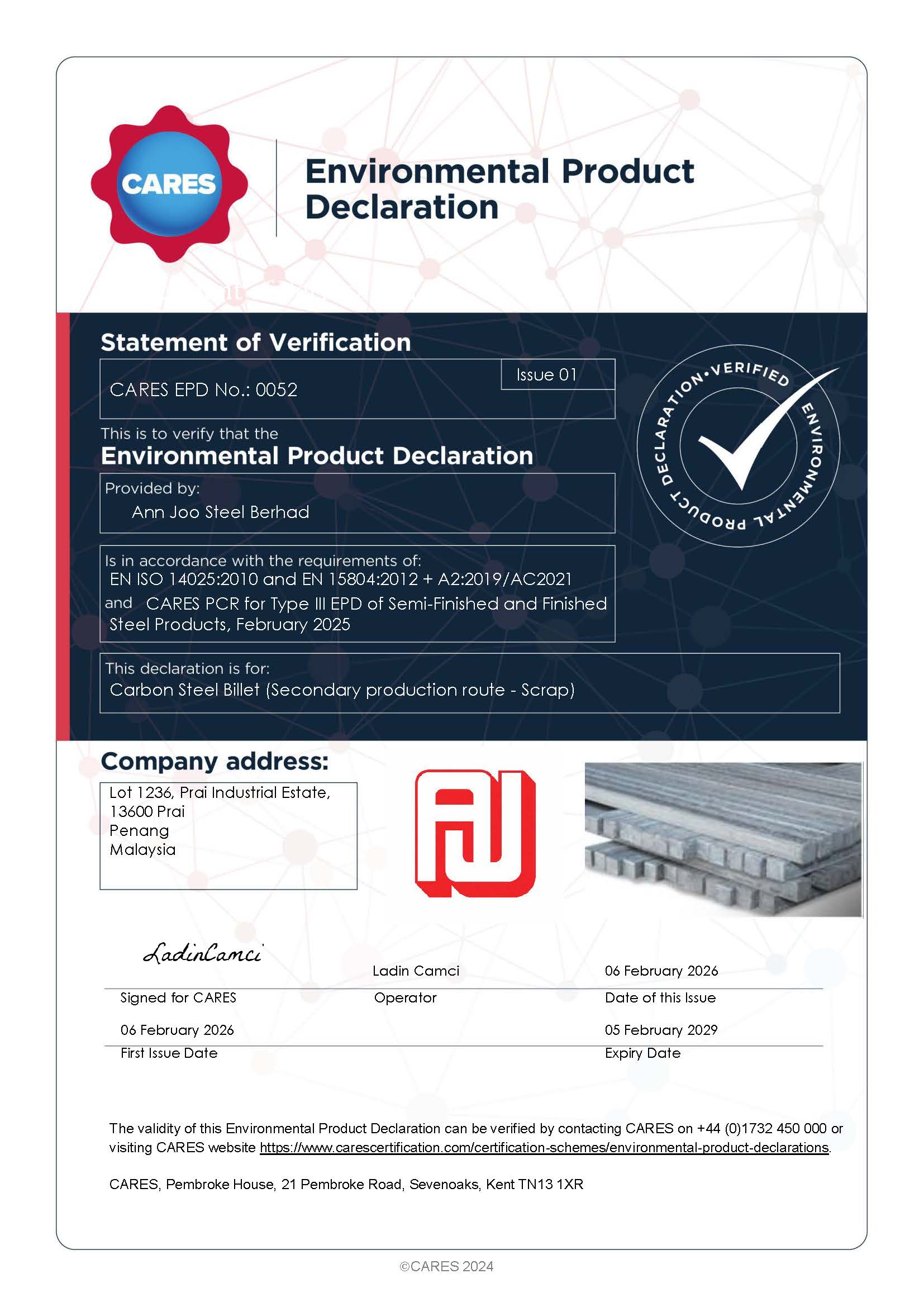 Ann Joo Steel Berhad EPD